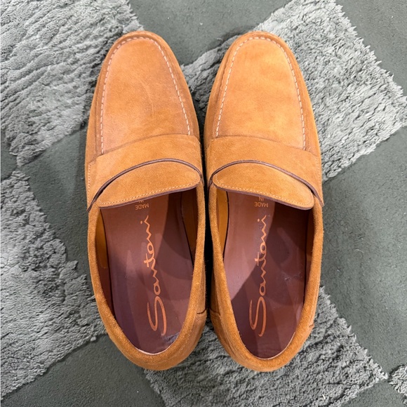NWOT Santoni Men's Brown Suede Penny Loafers - Picture 3 of 7